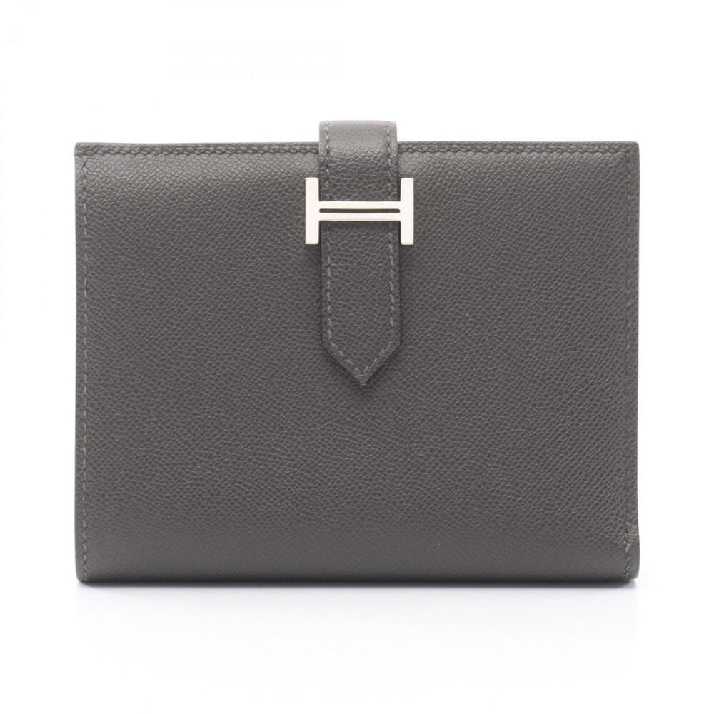 Hermes Bearn Compact Bi-fold Wallet, Leather, Veau Madame, Women's, Gray